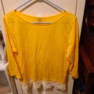 Yellow Lace Hem Women's Top